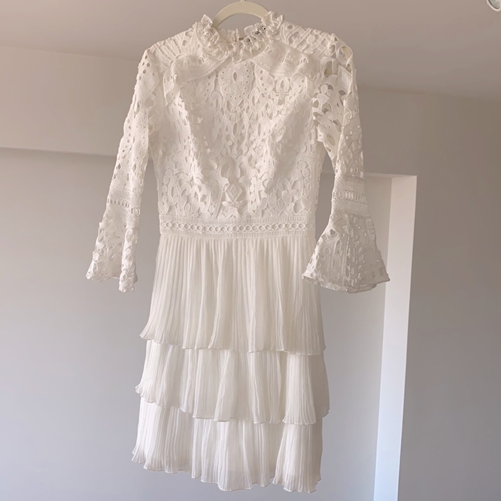 White Lace Ruffle Dress - Picture 2 of 9